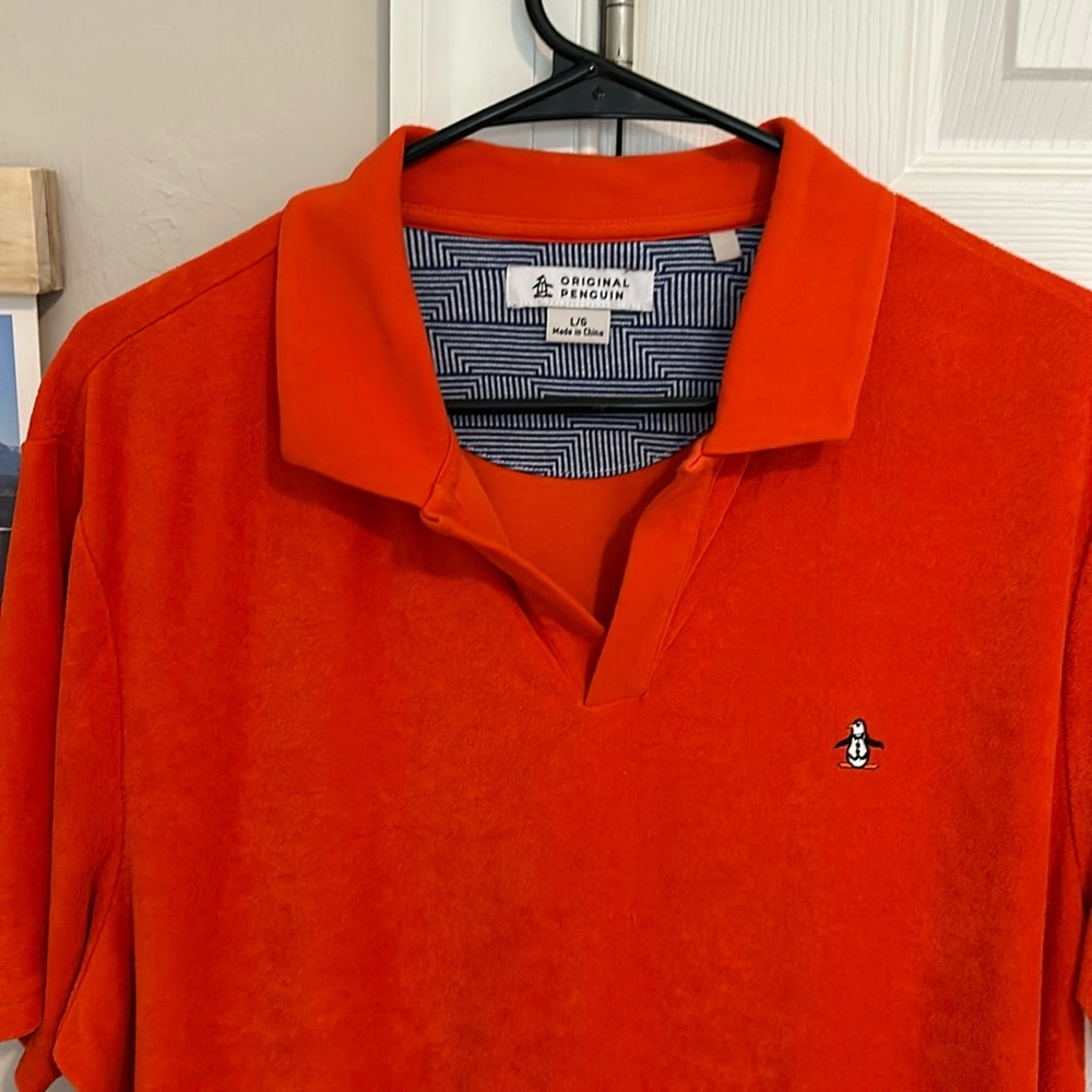 Original Penguin 🐧 Terrycloth feel. Poly/Cotton  blend size Large. Orange color